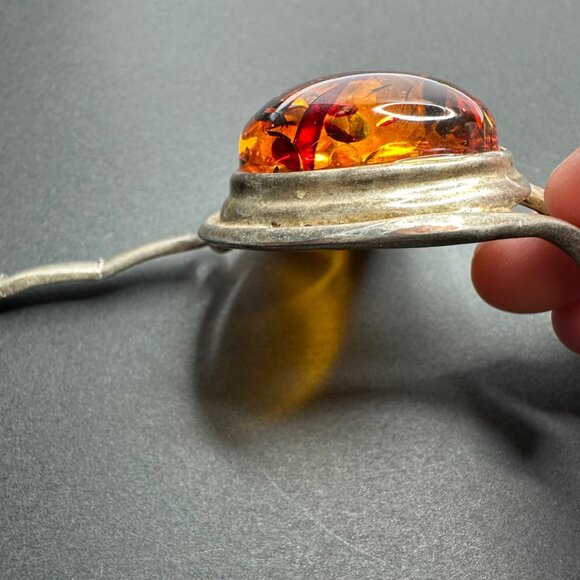 Vintage Baltic Amber Cabochon Project Salvage Piece Silver Part Repair Read - Picture 11 of 16